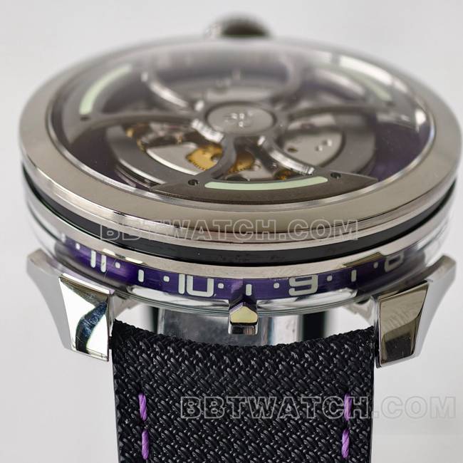1:1复刻手表MB&F紫盘K1厂机械橡胶表带正面实拍图