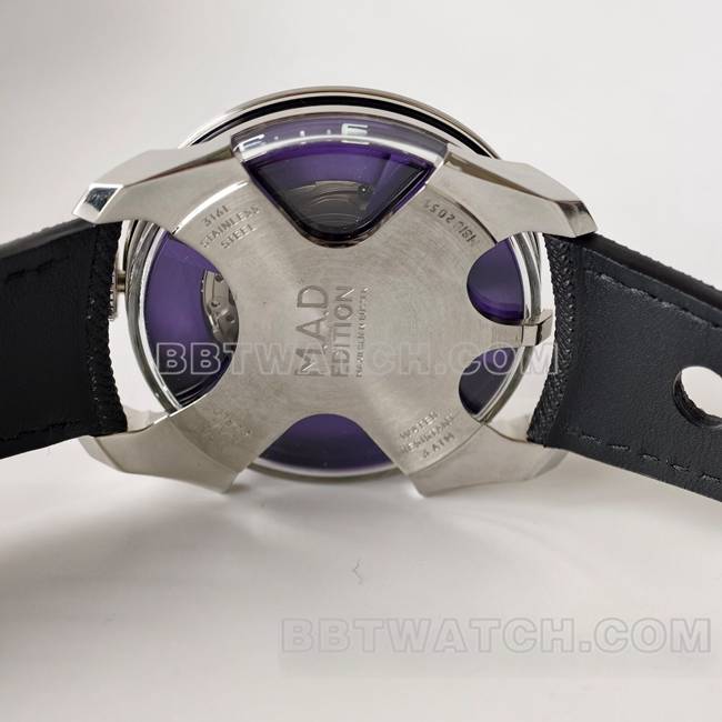 1:1复刻手表MB&F紫盘K1厂机械橡胶表带背面实拍图