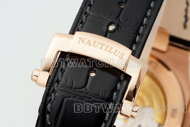 顶级复刻手表鹦鹉螺DDF厂百达翡丽黑盘皮革表带5711表带实拍图