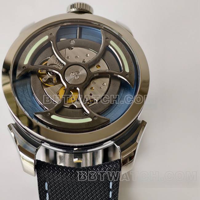 超级克隆手表MB&F蓝盘K1厂机械橡胶表带正面实拍图