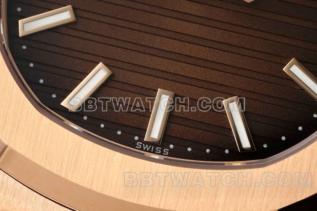 最优复刻手表鹦鹉螺DDF厂百达翡丽棕盘皮革表带5711正面实拍图