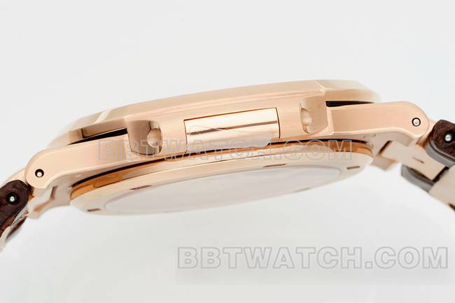 最优复刻手表鹦鹉螺DDF厂百达翡丽棕盘皮革表带5711侧面实拍图