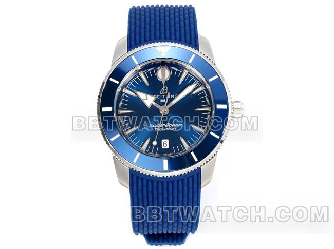 最优复刻手表超级海洋文化BLS厂百年灵蓝盘橡胶表带正面实拍图