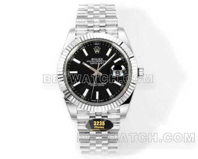 1:1复刻手表JF厂日志劳力士黑盘3235机械41毫米正面实拍图