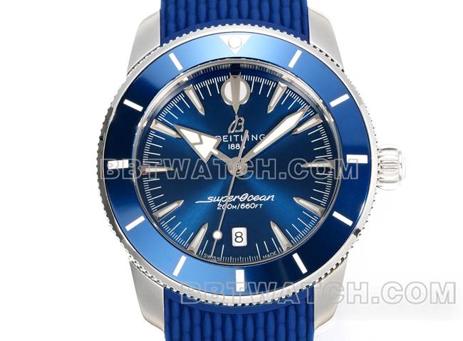 最优复刻手表超级海洋文化BLS厂百年灵蓝盘橡胶表带正面实拍图