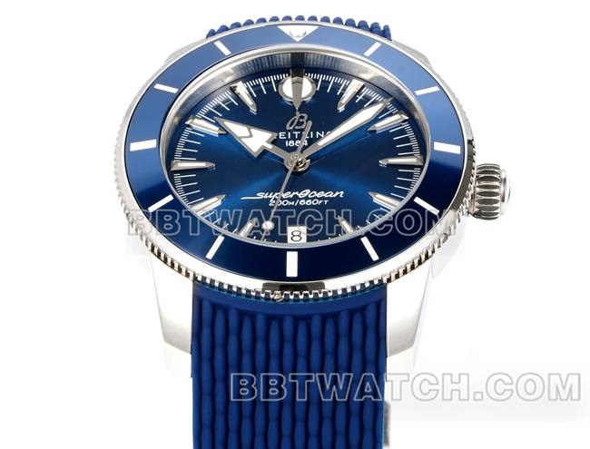 最优复刻手表超级海洋文化BLS厂百年灵蓝盘橡胶表带正面实拍图