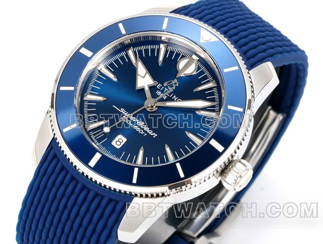 最优复刻手表超级海洋文化BLS厂百年灵蓝盘橡胶表带正面实拍图