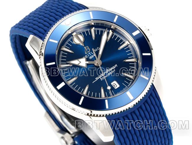 最优复刻手表超级海洋文化BLS厂百年灵蓝盘橡胶表带正面实拍图