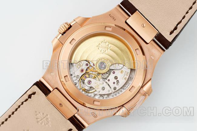 1:1复刻手表鹦鹉螺DDF厂百达翡丽白盘皮革表带5711背面实拍图