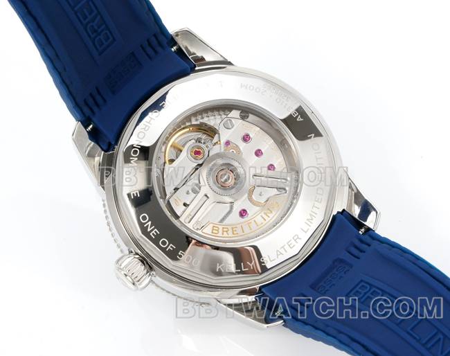 最优复刻手表超级海洋文化BLS厂百年灵蓝盘橡胶表带背面实拍图