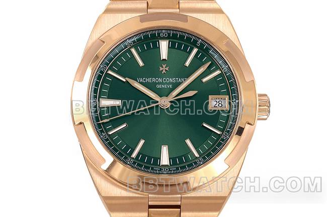 顶级复刻手表PPF厂纵横四海江诗丹顿绿盘玫瑰金4500V正面实拍图