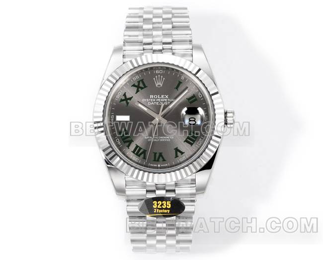 超级克隆手表JF厂日志劳力士灰盘罗马数字3235机械41毫米正面实拍图