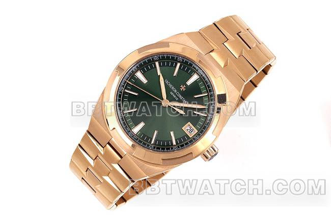 顶级复刻手表PPF厂纵横四海江诗丹顿绿盘玫瑰金4500V正面实拍图