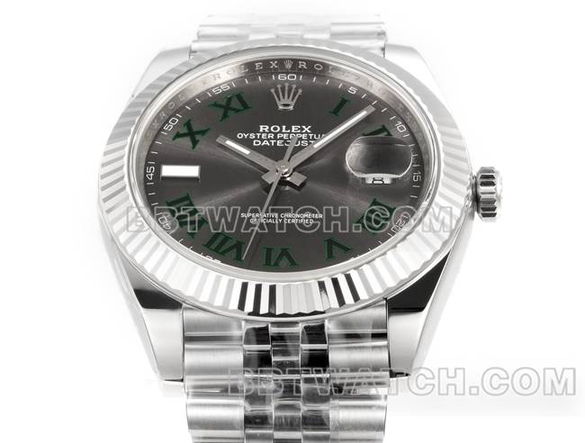 超级克隆手表JF厂日志劳力士灰盘罗马数字3235机械41毫米正面实拍图