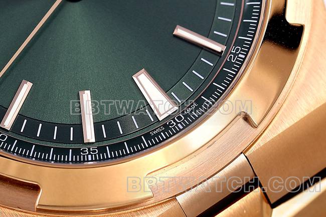 顶级复刻手表PPF厂纵横四海江诗丹顿绿盘玫瑰金4500V正面实拍图