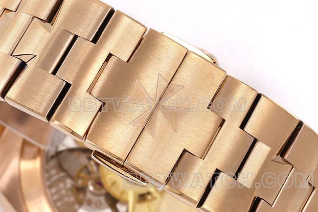 顶级复刻手表PPF厂纵横四海江诗丹顿绿盘玫瑰金4500V表带实拍图