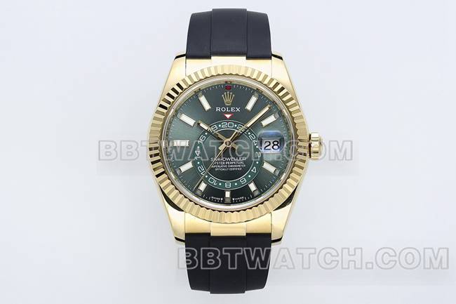 最优复刻手表ZF厂纵航者劳力士黑盘9002机械橡胶表带正面实拍图