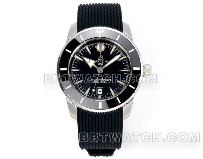 超级克隆手表超级海洋文化BLS厂百年灵黑盘橡胶表带正面实拍图