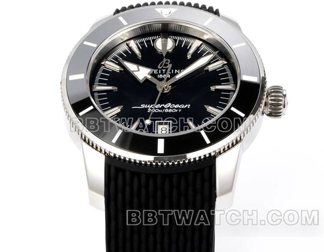 超级克隆手表超级海洋文化BLS厂百年灵黑盘橡胶表带正面实拍图