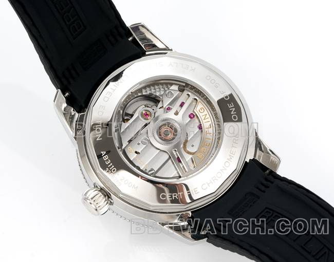 超级克隆手表超级海洋文化BLS厂百年灵黑盘橡胶表带背面实拍图