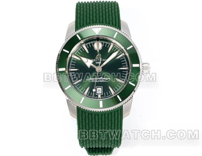 最佳复刻手表超级海洋文化BLS厂百年灵绿盘橡胶表带正面实拍图