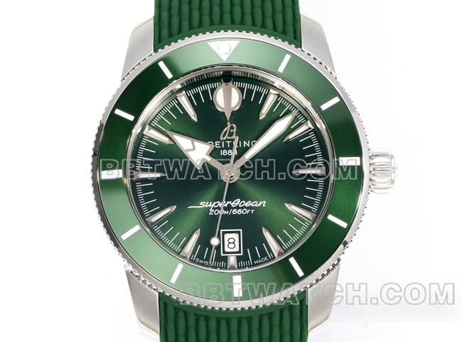 最佳复刻手表超级海洋文化BLS厂百年灵绿盘橡胶表带正面实拍图