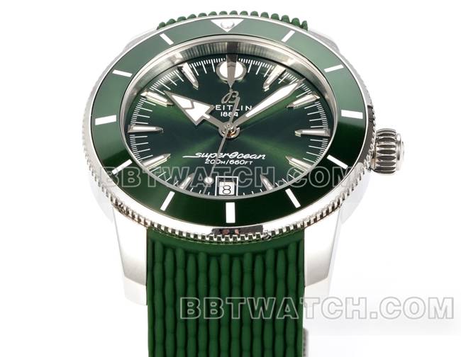 最佳复刻手表超级海洋文化BLS厂百年灵绿盘橡胶表带正面实拍图