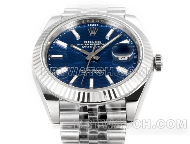 顶级复刻手表日志JF厂劳力士蓝盘坑纹3235机械41毫米正面实拍图