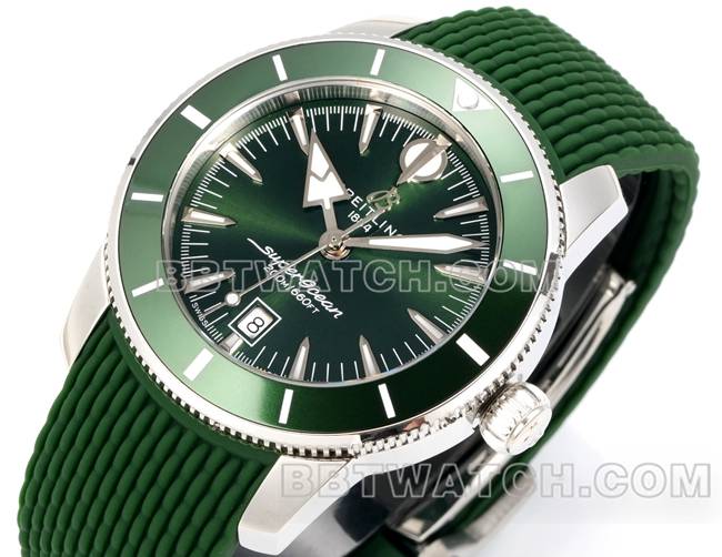 最佳复刻手表超级海洋文化BLS厂百年灵绿盘橡胶表带正面实拍图