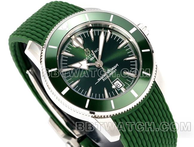 最佳复刻手表超级海洋文化BLS厂百年灵绿盘橡胶表带正面实拍图