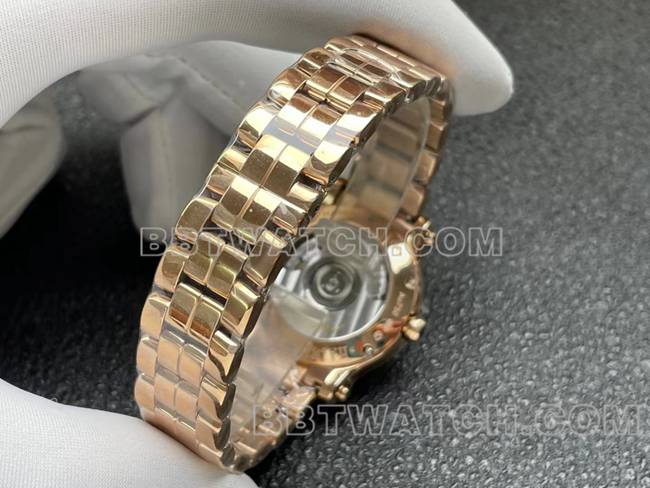 1:1复刻手表YF厂萧邦HAPPY SPORT玫瑰金盘钻圈2892机械表带实拍图