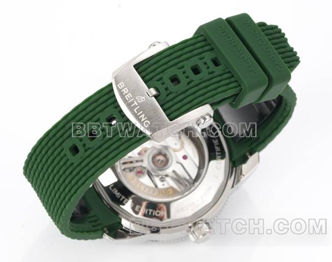 最佳复刻手表超级海洋文化BLS厂百年灵绿盘橡胶表带表带实拍图