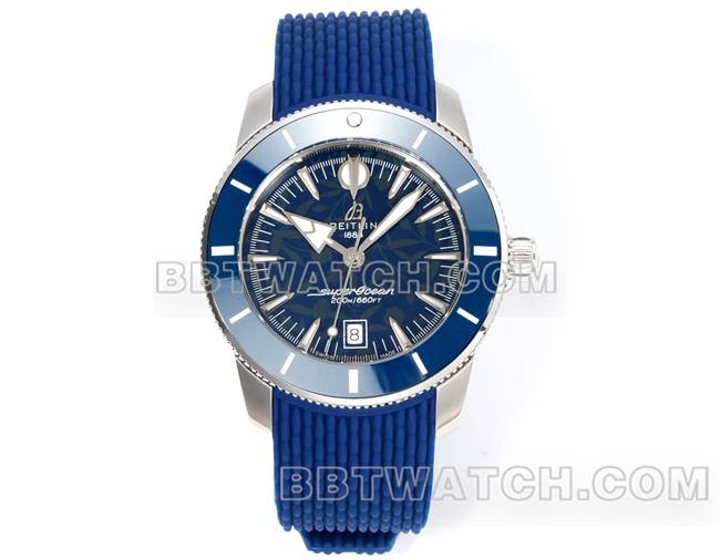 顶级复刻手表BLS厂超级海洋文化百年灵蓝盘橡胶表带正面实拍图