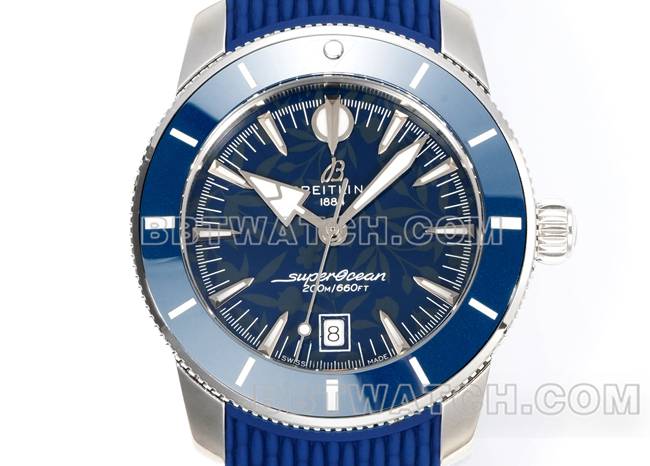 顶级复刻手表BLS厂超级海洋文化百年灵蓝盘橡胶表带正面实拍图