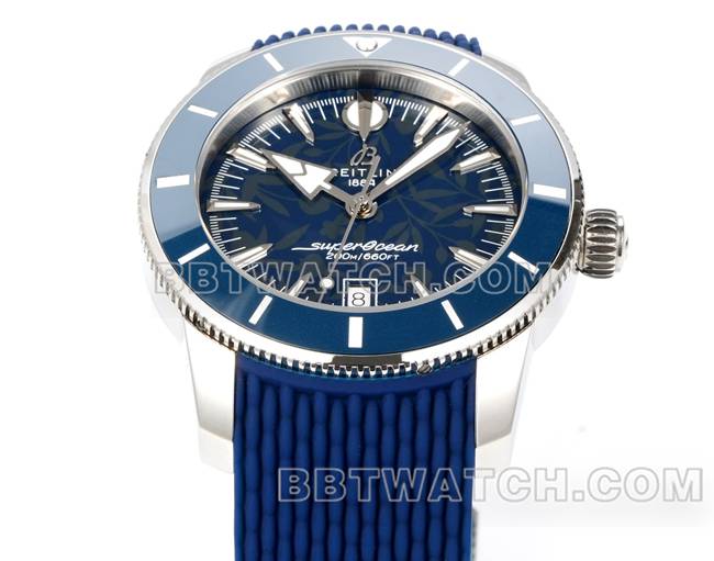 顶级复刻手表BLS厂超级海洋文化百年灵蓝盘橡胶表带正面实拍图