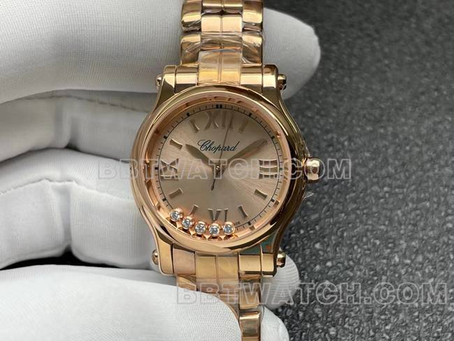 超级克隆手表YF厂萧邦HAPPY SPORT玫瑰金盘2892机械正面实拍图