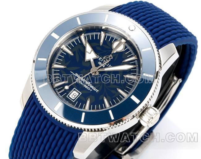 顶级复刻手表BLS厂超级海洋文化百年灵蓝盘橡胶表带正面实拍图