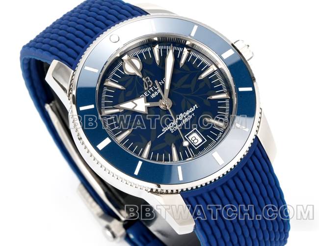 顶级复刻手表BLS厂超级海洋文化百年灵蓝盘橡胶表带正面实拍图