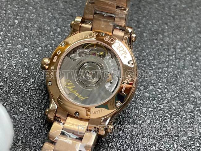 超级克隆手表YF厂萧邦HAPPY SPORT玫瑰金盘2892机械背面实拍图