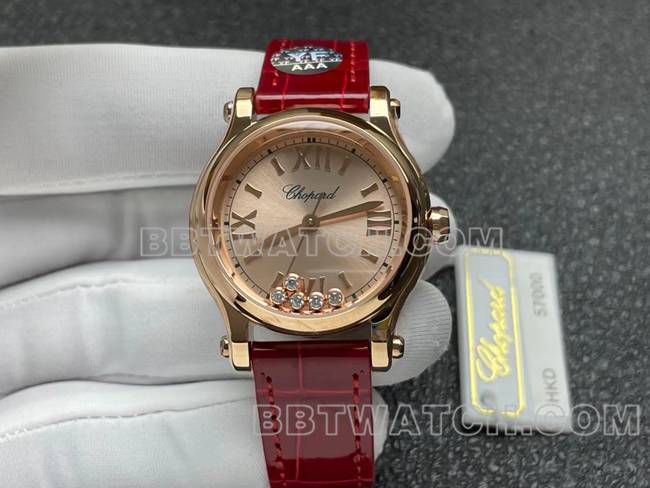 最佳复刻手表YF厂萧邦HAPPY SPORT玫瑰金盘2892机械正面实拍图