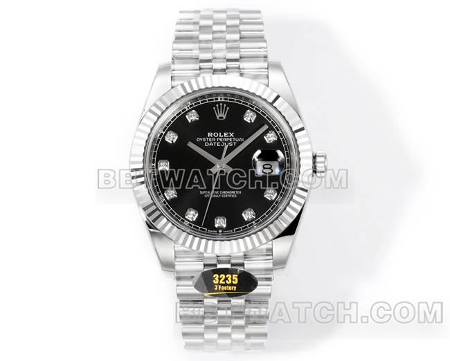 1:1复刻手表日志JF厂劳力士黑盘3235机械41毫米正面实拍图