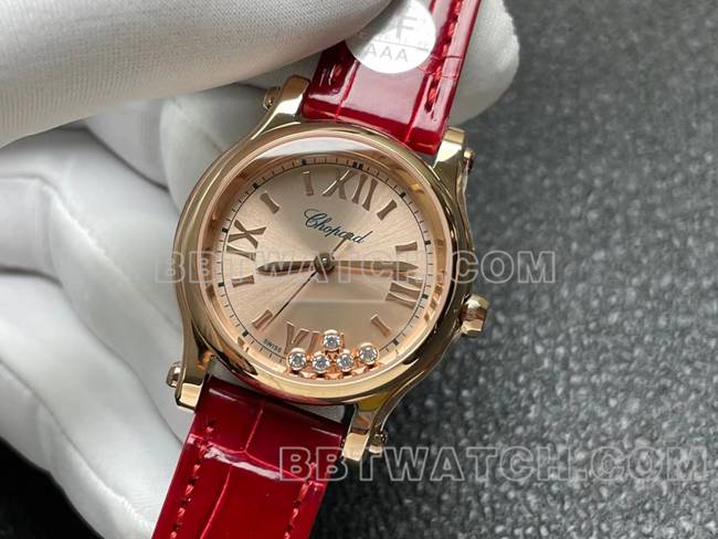 最佳复刻手表YF厂萧邦HAPPY SPORT玫瑰金盘2892机械正面实拍图