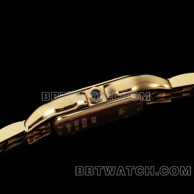 顶级复刻手表猎豹BBa厂卡地亚白盘黄金钢带石英侧面实拍图