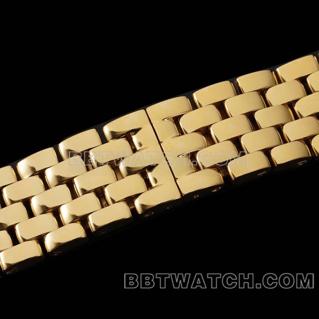 顶级复刻手表猎豹BBa厂卡地亚白盘黄金钢带石英表带实拍图