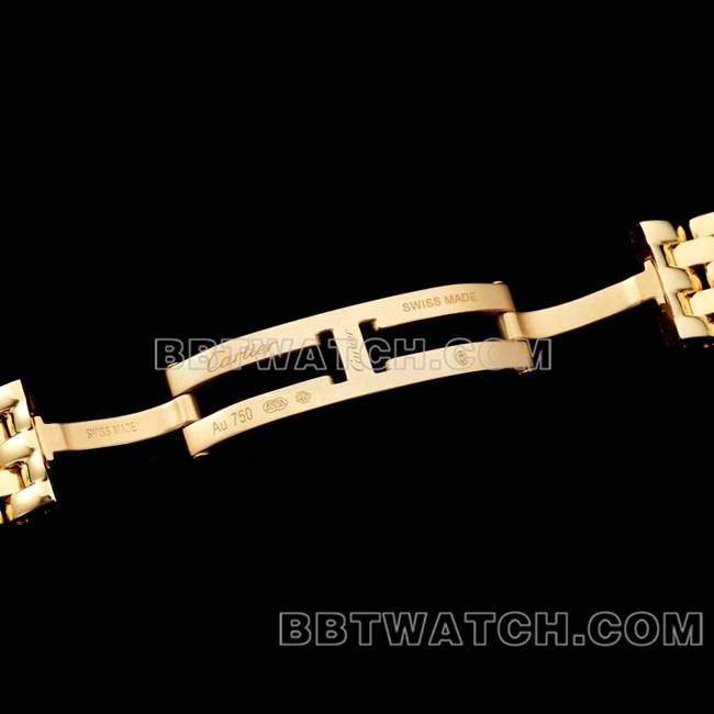 顶级复刻手表猎豹BBa厂卡地亚白盘黄金钢带石英表扣实拍图