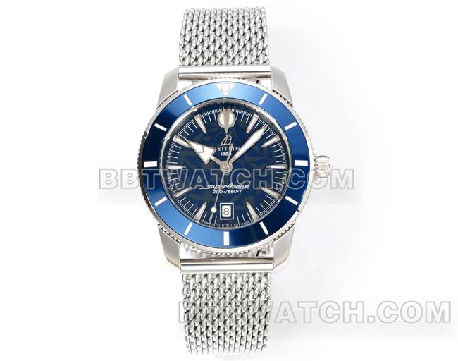 超级克隆手表BLS厂超级海洋文化百年灵蓝盘钢表带正面实拍图