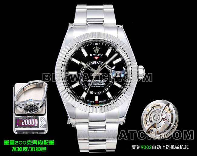 1:1复刻手表AR+厂纵航者劳力士黑盘机械钢表带正面实拍图