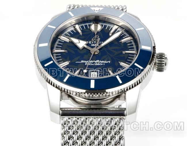 超级克隆手表BLS厂超级海洋文化百年灵蓝盘钢表带正面实拍图