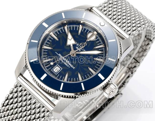 超级克隆手表BLS厂超级海洋文化百年灵蓝盘钢表带正面实拍图