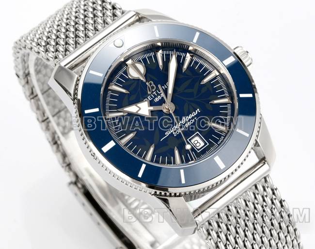 超级克隆手表BLS厂超级海洋文化百年灵蓝盘钢表带正面实拍图